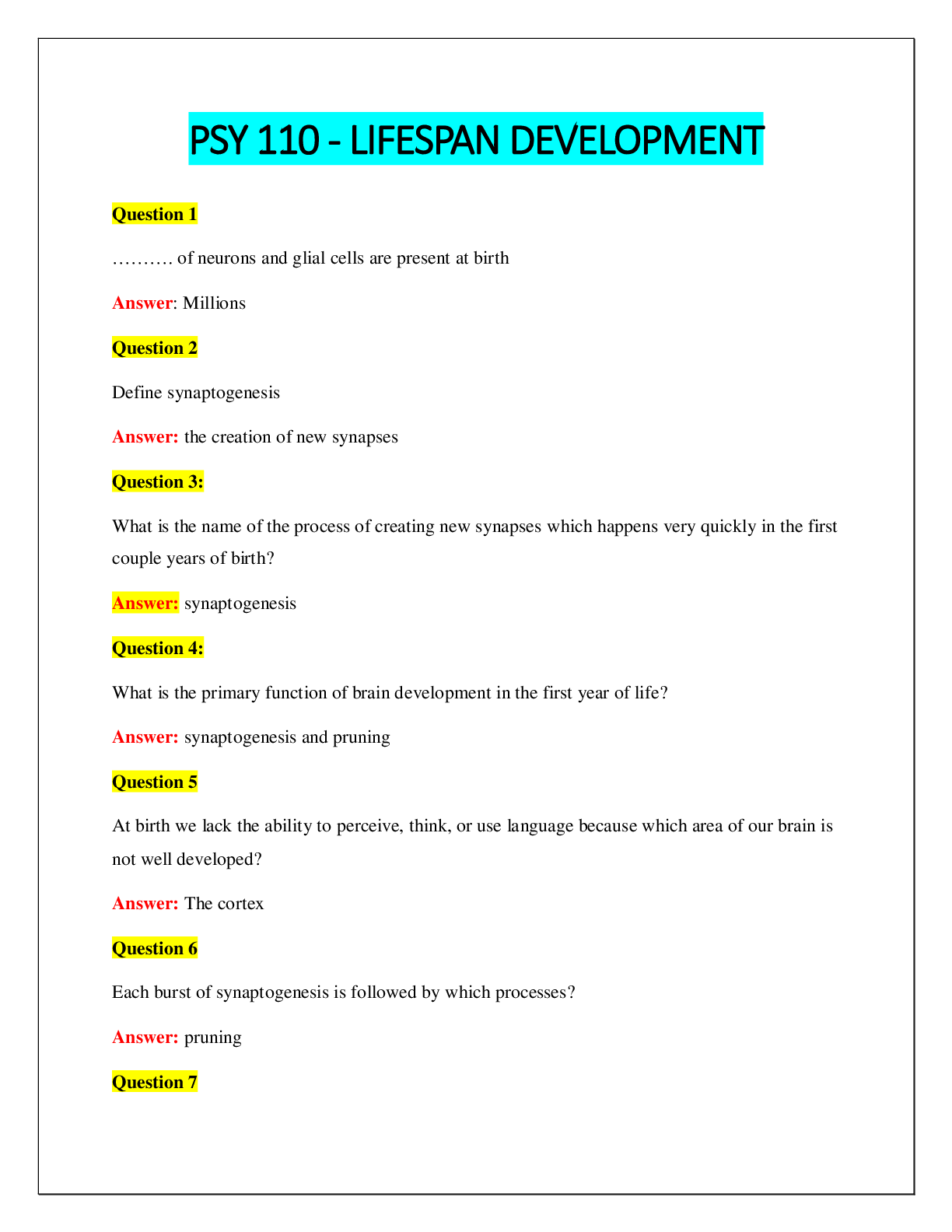 Preview image for PSY 110 - LIFESPAN DEVELOPMENT (DOWNLOAD TO GET A)